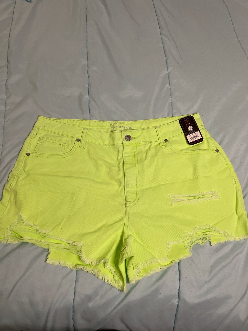 No Boundaries Neon Yellow High-Waist Distressed Women’s Shorts